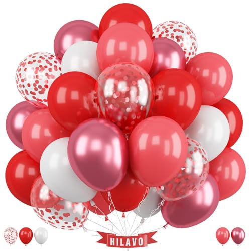 Luftballons Rot Weiß 12 Zoll Metallic Pastell Rot Weiss Latex Konfetti Luftballons Set Geburtstag Party Ballons Deko für Mädchen Frauen Valentinstag Verlobung Hochzeit Beichte Babyparty Dekorationen von HILAVO