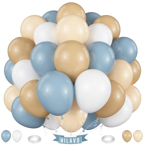 Luftballons Staubig Blau Luftballons Blau Beige Apricot Weiß 60 Stück 12 Zoll Boho Neutral Schieferblau Braun Creme Nude Party Ballons Set für Jungen Bären Brautparty Babyparty Geburtstag Feier Deko von HILAVO