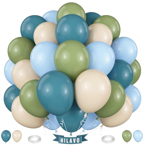 Luftballons Staubig Blau Luftballons Blau Grün Golf Salbeigrün Beige Apricot 60 Stück 12 Zoll Latex Luftballons Set Geburtstag Party Ballons Deko für Jungen Männer Boho Thema Babyparty Dekorationen von HILAVO