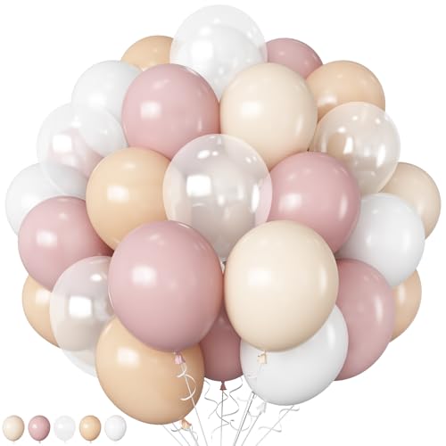 HILAVO Ballons Beige Rosa, 60 Stück 12 Zoll Retro Aprikose Rosa Party Luftballons Dusty Rosa Apricot Weiß Sand Latex Helium Ballon für Boho Mädchen Braut Baby Shower Hochzeit Geburtstag Party Deko von HILAVO