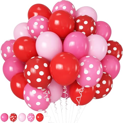 HILAVO Luftballons Rosa Rot, Erdbeer Deko Rote Pink Party Ballons mit Pastell Rosa Rot Pinke Gepunktet Latex Helium Ballon für Mädchen Berry Strawberry Geburtstag Babyparty Shortcake Dekoration von HILAVO