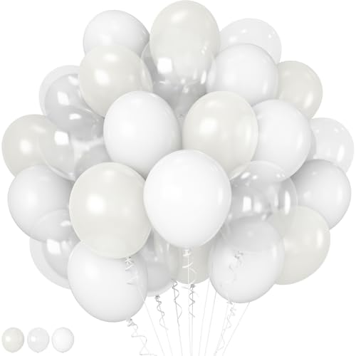 HILAVO Luftballons Weiß, 12 Zoll Hochzeit Weiße Perlweiß Latex Ballons Weiss Helium Ballon mit Transparent Party Luftballon für Boho Geburtstag Hochzeit Taufe Braut Baby Shower Weihnachten Frozen Deko von HILAVO