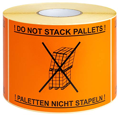 Warnetiketten auf Rolle 148 x 210 mm - Palette nicht stapeln! - dt. und engl, 1000 Stück je Rolle, Haftetiketten aus Papier, 1 Roll. von HILDE24