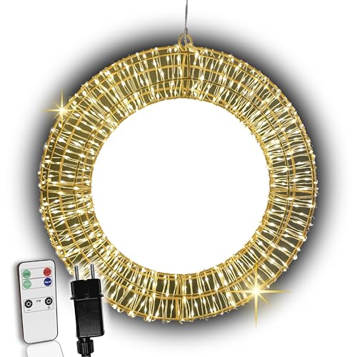 LED Weihnachtskranz Ø40 cm mit 600 LEDs | Metallkranz/Lichterkranz mit Fernbedienung & Timer - dimmbar | Adventskranz modern & Türkranz Weihnachten beleuchtet | Fensterdeko hängend von HILIGHT