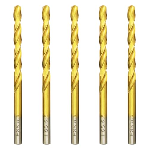 Titan HSS Metallbohrer 5.5mm x 93mm x 5pcs Professional Geschliffen Kobalt Spiralbohrer fur Edelstahl und Metall von HILPATY