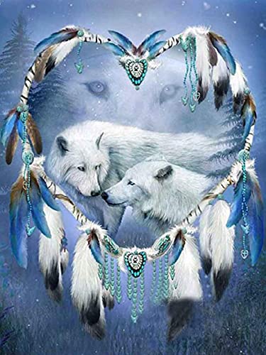 HIMBIU 5D Diamond Painting Set Traumfänger Wolf, DIY Diamant Painting Tier Bilder, Full Drill Kristall Kits, Diamond Dekoration Kunsthandwerk Hauptwanddekor-Geschenk 30x40 cm von HIMBIU