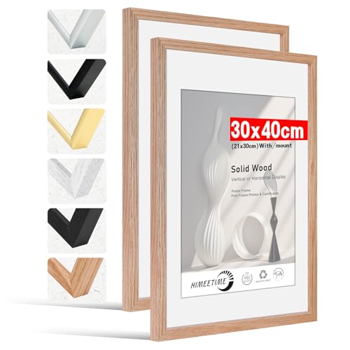 HIMEETIME® 2x Bilderrahmen 30x40 cm.aus massivem Eichenholz,Natur Eiche Holz Rahmen,Bild mit Passepartout Display A4(21x30cm),für Wandbehänge oder Tischdekoration von HIMEETIME