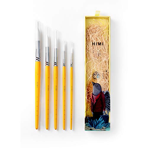 HIMI Gouache/Aquarell Pinsel Set 5 Stück für Acryl Öl Aquarell Gesicht & Körper Gouache Malerei Schönes Geschenk Kunst Bastler, Kinder & Erwachsene (Gelb, Aquarellpinsel) von HIMI