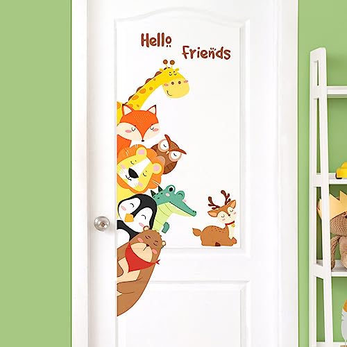 HIMKI Türaufkleber Kinderzimmer Waldtiere Tür Sticker selbstklebend Wandtattoo Cartoon-Türdeko für Babyzimmer Schlafzimmer Spielzimmer Kindergarten Klassenzimmer (Hello Friends) von HIMKI