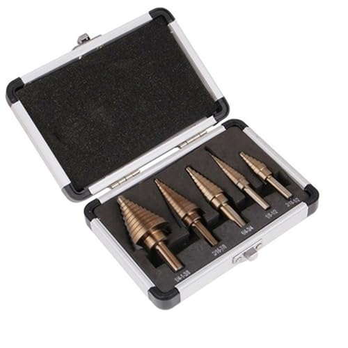 5-teiliges Stufenbohrer-Set, HSS-Kobalt, Mehrfachloch, 50 Größen, Kobalt-Titan, konischer Hartmetall-Bohrer, Perforator, Lochschneider(5pcs with box) von HIMKSRE