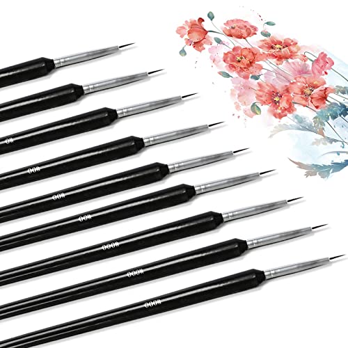 9 Stück Pinselset Malen Feines 3 Größen Malpinsel Modellbau Pinsel Detail Pinsel Set für Aquarell, Detailmalereien, Modelliermodelle, Nagelkunst, Gesichtsbemalung, Acryl, Ölgemälde Schwarz von HIMOMO