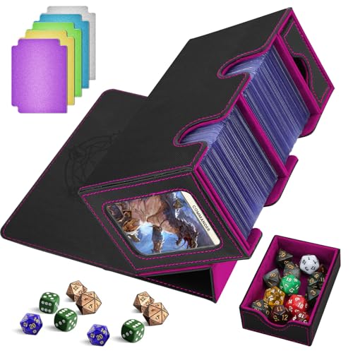 HIMOMO MTG Deck Box, Commander Magic Deck Box für 200+ Karten, PU-Leder Magnetverschluss Trading Card Box, kompatibel mit MTG Yugioh PKM, mit 2 Kartonteiler, Würfelbox, 1 Magnetic Card Holder(Lila) von HIMOMO