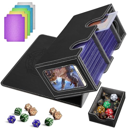 HIMOMO MTG Deck Box, Commander Magic Deck Box für 200+ Karten, PU-Leder Magnetverschluss Trading Card Box, kompatibel mit MTG Yugioh PKM, mit 2 Kartonteiler, Würfelbox, 1 Magnetic Card Holder von HIMOMO