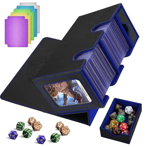 HIMOMO MTG Deck Box, Commander Magic Deck Box für 200+ Karten, PU-Leder Magnetverschluss Trading Card Box, kompatibel mit MTG Yugioh PKM, mit 2 Kartonteiler, Würfelbox, 1 Magnetic Card Holder von HIMOMO