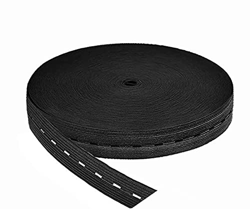 HIMRY 30 m x 20mm Gummiband mit Knopfloch, Lochgummi Flaches Elastisches Nähband Wäschegummi, für Nähen Umstandsmode DIY Handwerk Basteln Stricken Kleidung, Schwarz, KXB5091 Black von HIMRY