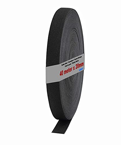 HIMRY Gummiband 40 m x 20 mm Breit, Gummilitze Gummibänder Elastische Schnur Wäschegummi Stark Elastisch, Flaches Elastisches Band für Nähen DIY Handwerk Basteln Stricken, Schwarz, KXB5005 Black von HIMRY