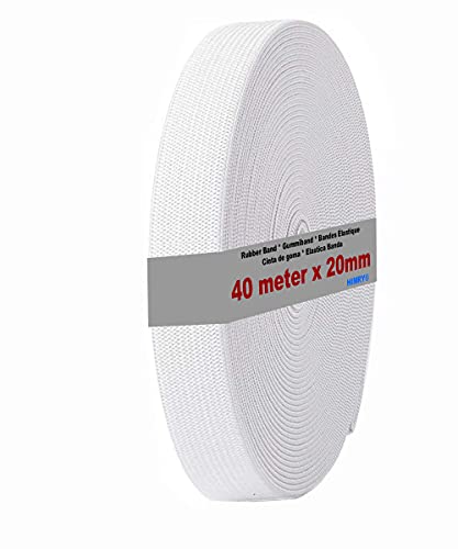 HIMRY Gummiband 40 m x 20 mm Breit, Gummilitze Gummibänder Elastische Schnur Wäschegummi Stark Elastisch, Flaches Elastisches Band für Nähen DIY Handwerk Basteln Stricken, Weiß, KXB5005 White von HIMRY