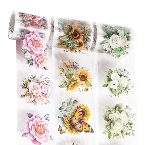 HINAYOSAN 3 Rollen Blume PET Aufkleber Scrapbooking Dekoratives Aufkleberband für Scrapbooking Fotoalbum Notebook Laptop Skateboard von HINAYOSAN