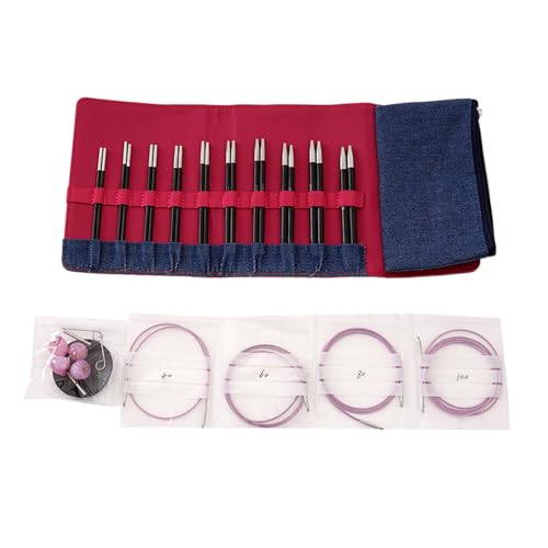 HINAYOSAN Austauschbares Holzstricknadel-Set, 3,0 mm - 6,5 mm, Rundstricknadel aus Holz mit Strickzubehör für Taschen, Hüte von HINAYOSAN