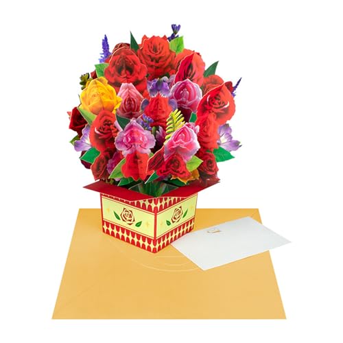 HINAYOSAN Grußkarte zum Geburtstag Jubiläum Papierblumen Rose / Lilien / Sonnenblumen / Tulpen / Nelken 3D-Popup-Blumenstrauß von HINAYOSAN