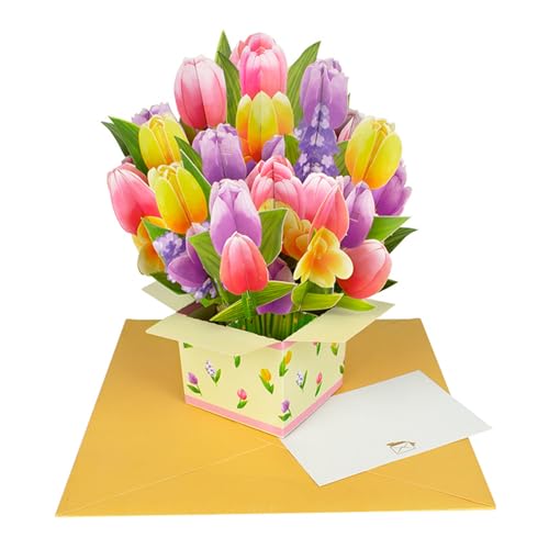 HINAYOSAN Grußkarte zum Geburtstag Jubiläum Papierblumen Rose / Lilien / Sonnenblumen / Tulpen / Nelken 3D-Popup-Blumenstrauß von HINAYOSAN