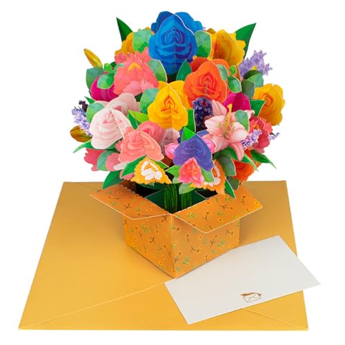 HINAYOSAN Grußkarte zum Geburtstag Jubiläum Papierblumen Rose / Lilien / Sonnenblumen / Tulpen / Nelken 3D-Popup-Blumenstrauß von HINAYOSAN