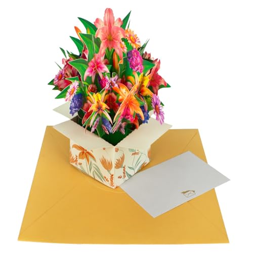 HINAYOSAN Grußkarte zum Geburtstag Jubiläum Papierblumen Rose / Lilien / Sonnenblumen / Tulpen / Nelken 3D-Popup-Blumenstrauß von HINAYOSAN