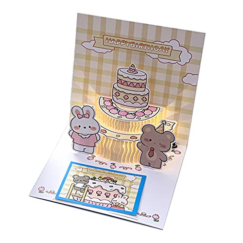 HINAYOSAN Light Cake Karte Bär Happy Birthday Kuchen Cartoon Attraktive 3D Grußkarte Geburtstagskarte für Kinder von HINAYOSAN