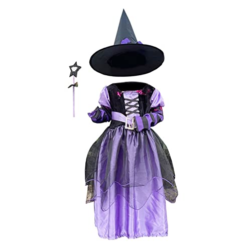 HINAYOSAN Märchenhaftes Hexenkostüm-Set für Mädchen, Halloween-Party, Verkleiden mit Hexenhut, Cosplay-Zubehör, Hexenkleid von HINAYOSAN