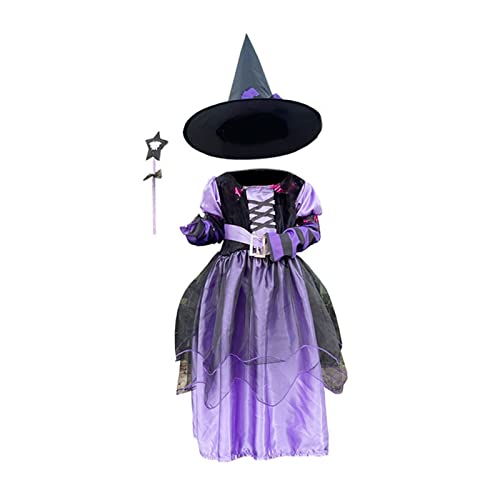 HINAYOSAN Märchenhaftes Hexenkostüm-Set für Mädchen, Halloween-Party, Verkleiden mit Hexenhut, Cosplay-Zubehör, Hexenkleid von HINAYOSAN