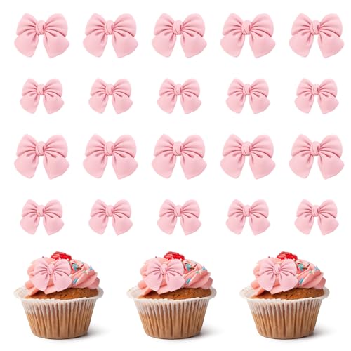 20 Pcs Bowknot Cupcake Toppers Glitter Pink Bow Cake Picks Brautverlobung (rosa) von HINGTAI