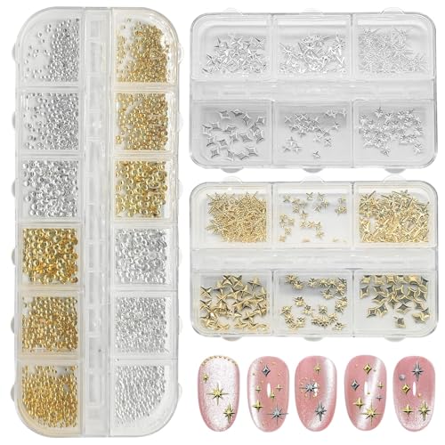 3400Pcs Nagel Charms,Craft Bead Charms für Nägel & 3D Niedliche Silber Nagel Charms, Nail Art Rhinestones von HINGTAI