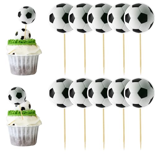 36 Stück Kuchen Deko Fußball, einfach anzubringender tortendeko fussball Fußball-Cupcake-Topper, deko fussball geburtstag kinder Fußball-Kuchendekorationen,Cupcake Food Toothpicks Baby Shower von HINGTAI