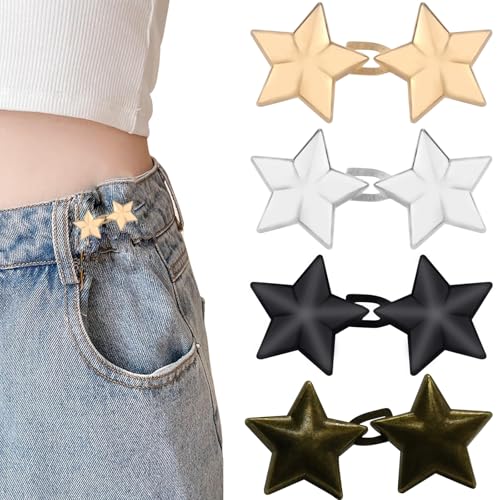 4 PCS Jeansknopf in Sternform, Hosenbundstraffer, Knopfnadeln für Jeans, kein Nähen erforderlich, abnehmbarer Bundstraffer für Jeans,Adjustable Waist Buckle Sets von HINGTAI