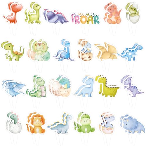 48-teiliges Set mit Dinosaurier-Babykuchendekorationen, Cupcake-Topper mit Dinosauriern, Babyparty-Dekorationen mit Dinosauriern, Kuchentopper mit Dinosauriern, Kuchendekorationszubehör für Partys von HINGTAI