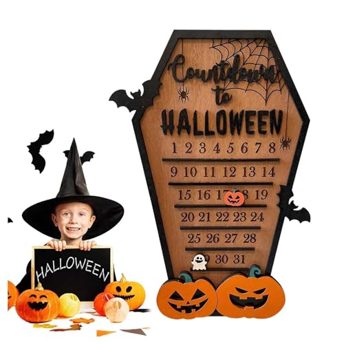 HINNVCL Halloween-Adventskalender, Sarg-Kalender, Halloween-Holz-Feiertagsparty, Countdown-Ornament, Countdown, Sarg Fledermäuse, Kürbisse, Geister, Countdown-Kalender für Geschenke, Tischdekoration, von HINNVCL