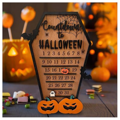 HINNVCL Halloween-Countdown-Kalender, Holz-Feiertagsparty-Countdown-Ornament, Countdown, Halloween-Sarg-Kalender, 31 Tage, Countdown-Kalender, Feiertagsdekoration, Desktop-Dekor von HINNVCL