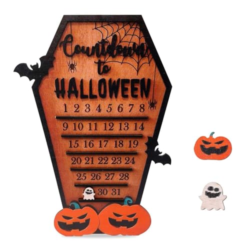 HINNVCL Halloween Countdown Kalender Holz Urlaub Party Countdown Ornament Countdown Halloween Sarg Kalender 31 Tage Countdown Kalender Urlaub Ornament Desktop Decor von HINNVCL