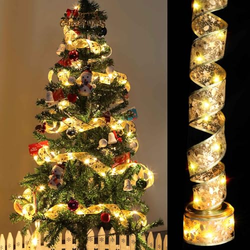 HINOOR Weihnachtsbaumband mit 100 LED-Lichtern, Weihnachtsbaumschmuck mit Batterie und USB-betrieben, 8 Beleuchtungsmodi, 9,8 m von HINOOR