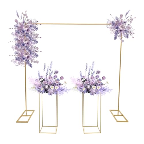 HINOPY - Hochzeitsbogen, Traubogen Ballon Stand Metall Hochzeit Stand mit Blumen Ständer Hochzeit Hintergrund Stand und 2 Rechtecke Vase Hochzeit Blumenständer für Zuhause Party Hochzeit, Gold von HINOPY