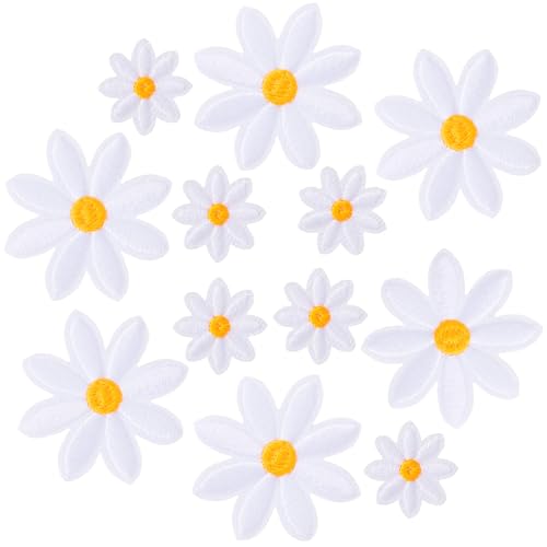 HINZIC 12 Stück Blumen zum Aufbügeln, weiße Gänseblümchen, bestickte Applikationen, 2 Größen, niedliche Aufnäher zum Aufnähen für Jacken, Jeans, Taschen, Kleidung HINZIC 12 Stück Blumen zum Aufbügeln, weiße Gänseblümchen, bestickte Applikationen, 2 Größen, niedliche Aufnäher zum Aufnähen für Jacken, Jeans, Taschen, Kleidung von HINZIC