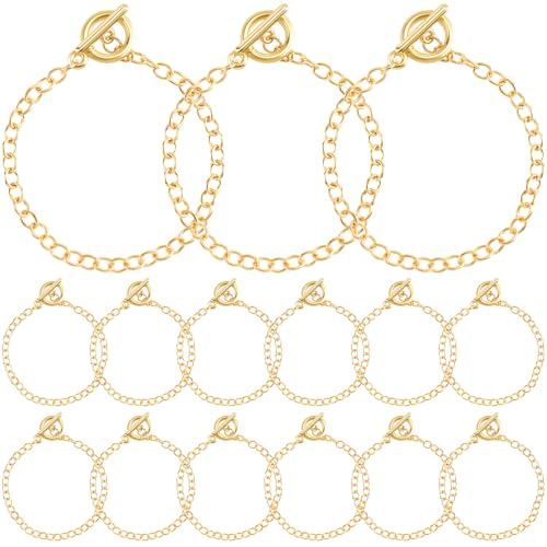 HINZIC 15 Stück Armbandketten zur Schmuckherstellung, goldenes Charm-Armbandherstellungs-Set mit OT-Schnalle, Gliederkette für Frauen zum Selbermachen von HINZIC