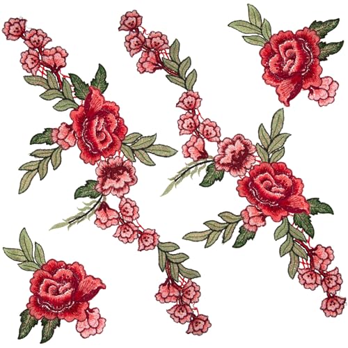 HINZIC 4 x Pfingstrosenblüten bestickte Applikationen Rose zum Aufnähen auf Blumenstrauß, Boho, für Hochzeitskleid, Kleidung, Jeans, Jacken, Hüte, Rucksäcke, Pullover, Reparaturen von HINZIC