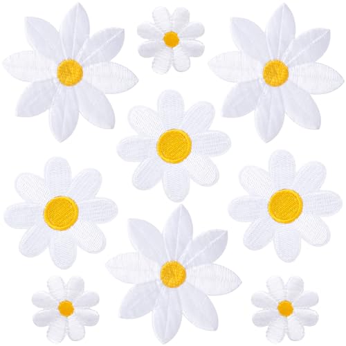 HINZIC 9 Stück Blumen zum Aufbügeln, weiße Gänseblümchen, bestickte Applikationen, 3 Größen, niedliche Aufnäher zum Aufnähen für Jacken, Jeans, Taschen, Kleidung HINZIC 9 Stück Blumen zum Aufbügeln, weiße Gänseblümchen, bestickte Applikationen, 3 Größen, niedliche Aufnäher zum Aufnähen für Jacken, Jeans, Taschen, Kleidung von HINZIC
