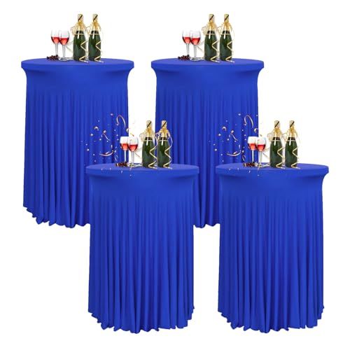 HIOMALY 4pcs Spandex Stretch Cocktail Tischdecke mit Rock, 60/80cm Stehtisch Husse für Bistrotisch, Tischhussen für Stehtische für Party Hochzeit Banketttisch,Blau,24in/60cm von HIOMALY