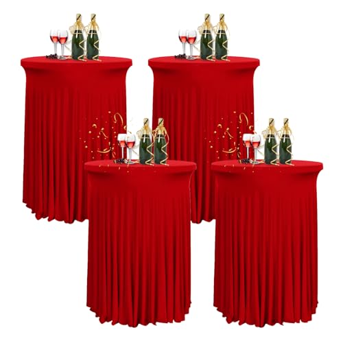 HIOMALY 4pcs Spandex Stretch Cocktail Tischdecke mit Rock, 60/80cm Stehtisch Husse für Bistrotisch, Tischhussen für Stehtische für Party Hochzeit Banketttisch,Burgundy,24in/60cm von HIOMALY