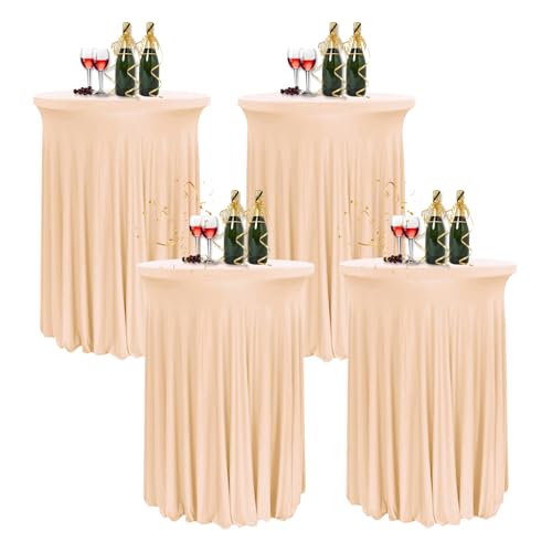 HIOMALY 4pcs Spandex Stretch Cocktail Tischdecke mit Rock, 60/80cm Stehtisch Husse für Bistrotisch, Tischhussen für Stehtische für Party Hochzeit Banketttisch,Champagne,24in/60cm von HIOMALY