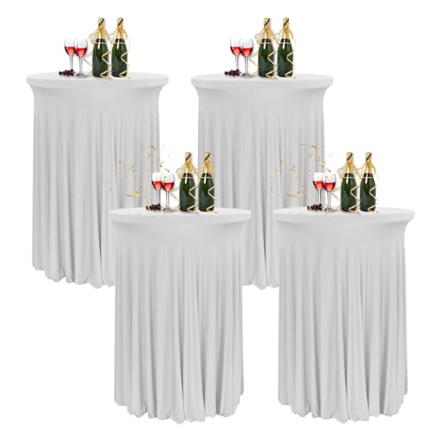 HIOMALY 4pcs Spandex Stretch Cocktail Tischdecke mit Rock, 60/80cm Stehtisch Husse für Bistrotisch, Tischhussen für Stehtische für Party Hochzeit Banketttisch,Grau,24in/60cm von HIOMALY