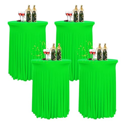 HIOMALY 4pcs Spandex Stretch Cocktail Tischdecke mit Rock, 60/80cm Stehtisch Husse für Bistrotisch, Tischhussen für Stehtische für Party Hochzeit Banketttisch,Green1,24in/60cm von HIOMALY