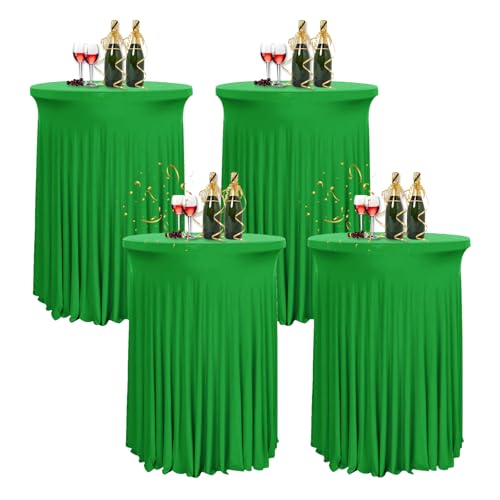 HIOMALY 4pcs Spandex Stretch Cocktail Tischdecke mit Rock, 60/80cm Stehtisch Husse für Bistrotisch, Tischhussen für Stehtische für Party Hochzeit Banketttisch,Green2,32in/80cm von HIOMALY